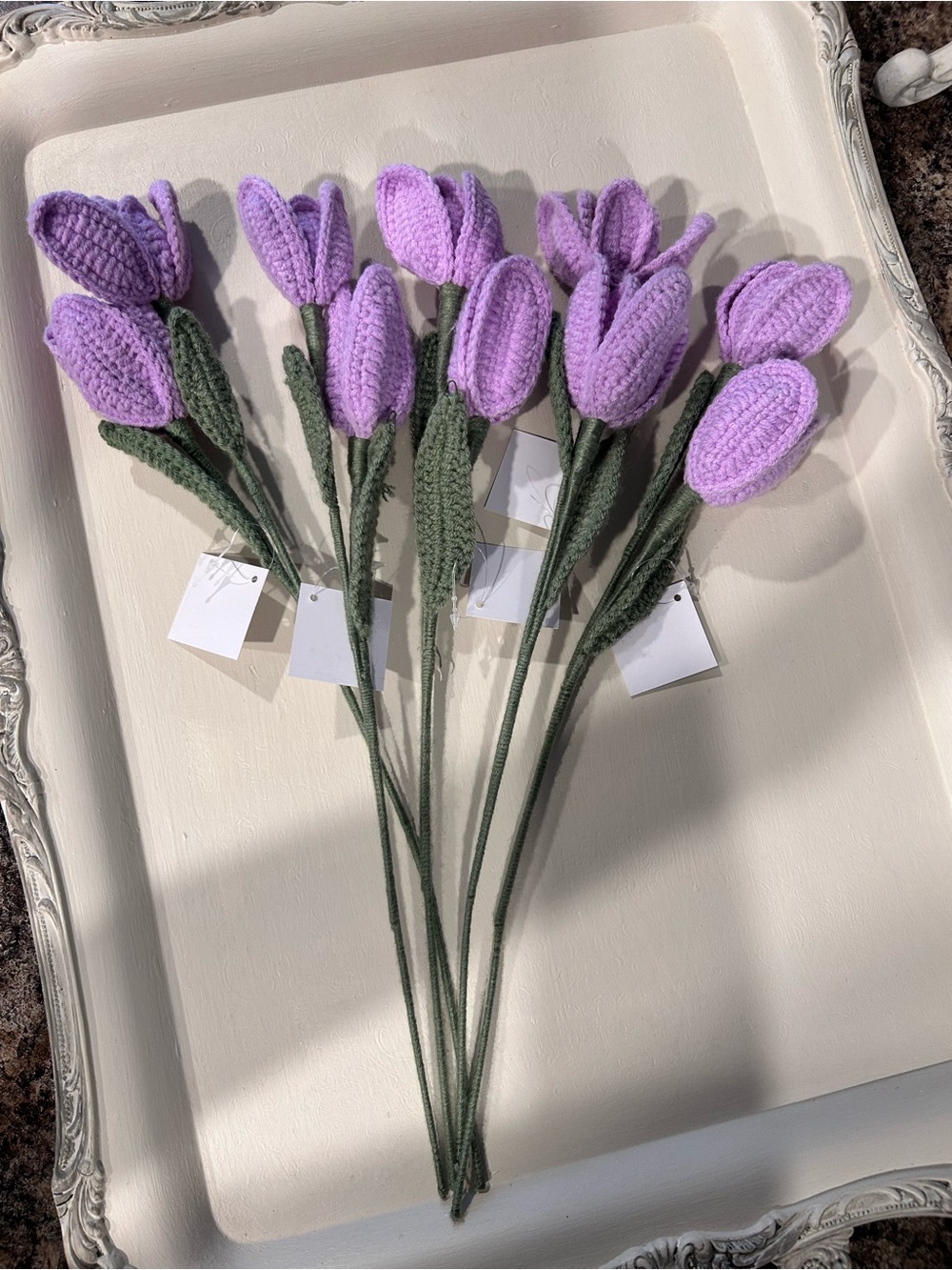 New with tags 5 stems total crochet flowers